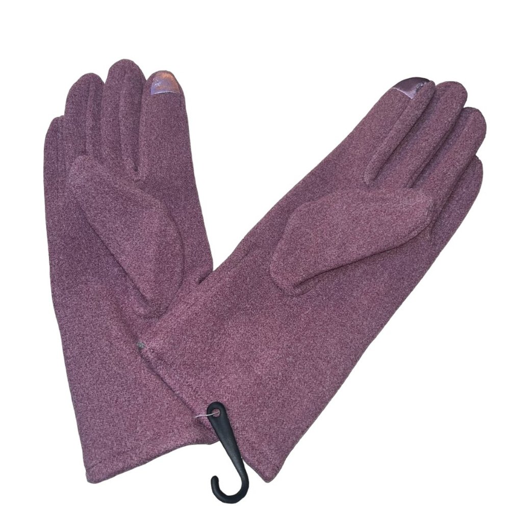 BYOS, Womens, Cable Knit, Grey Hat w/Faux Fur Pom Pom/ Mauve Trimmed Grey Glove - Picture 7 of 7